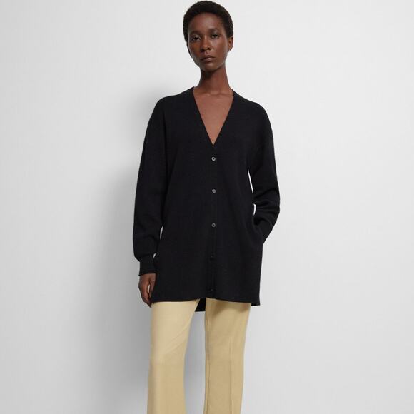 THEORY Long Cardigan in Cashmere Black {BB2} - Picture 1 of 7